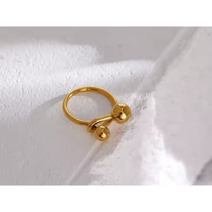 Beaded Knot Stainless Steel Ring – Double Ball Minimalist Fixed Band in Gold or Silver for Everyday Chic Style
