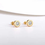 Roman Numeral Stud Earrings with CZ Center, Stainless Steel, Hypoallergenic, Gold, Silver & Rose Gold for Women & Men