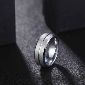 8mm Silver Tungsten Carbide Wedding Band for Men – Center Groove Matte Finish Comfort Fit Ring – Durable Design