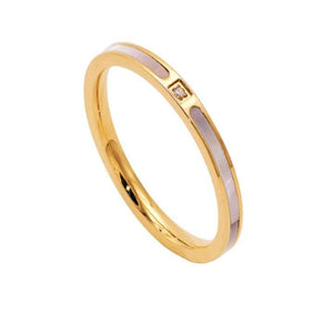 Stackable Ring with Mother of Pearl & CZ – 18K Gold Plated Stainless Steel, Elegant Dainty Band for Layering