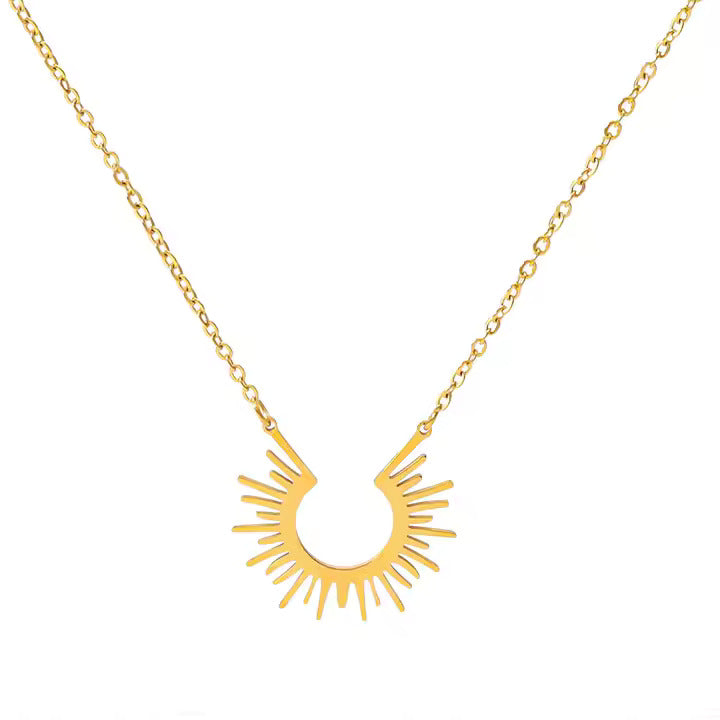Sunburst Necklace for Women – Minimalist Stainless Steel Chain with Radiant Celestial Pendant