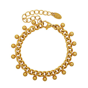 18K Gold Plated Stainless Steel Dangle Ball Chain Bracelet – Cuban Link Gold Chain for Women, Modern Style