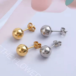 Classic Ball Stud Earrings for Men & Women, Stainless Steel, Gold & Silver, Hypoallergenic Polished Round Jewelry