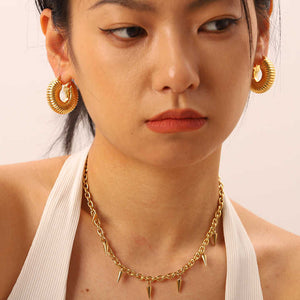 Gold Plated Stainless Steel Chunky Hollow Hoop Earrings – Spiral Screw Thread Design, Bold and Stylish Statement