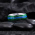 8mm Silver Tungsten Carbide Ring with Green Malachite & Opal Inlay – Domed Unisex Wedding Band – Fashion Engagement Jewelry