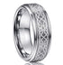 8mm Tungsten Carbide Wedding Band – Laser Engraved Celtic Knot Ring with Stepped Edges and Matte Brushed Finish