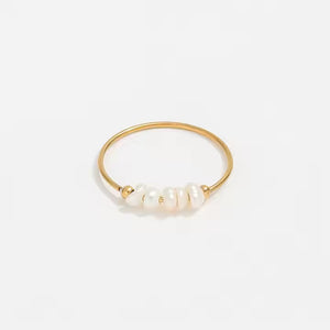 Thin Freshwater Pearl Stackable Ring for Women, Stainless Steel Band in Gold or Silver, Minimalist Design