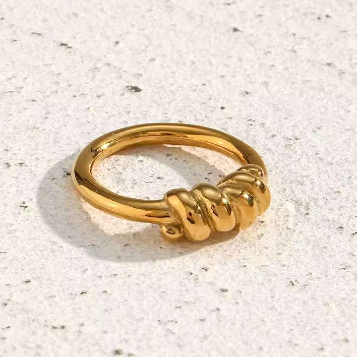 Twisted Rope Ring – 18K Gold Plated Stainless Steel Textured Band with Braided Design for Everyday Elegance