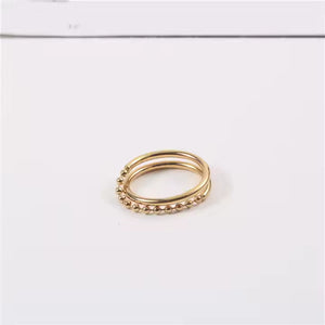 Double Layer Beaded Chain Ring – 18K Gold Plated Stainless Steel Statement Band with Minimalist Stacked Design