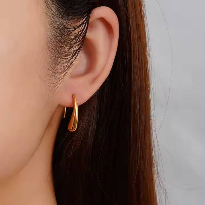Minimalist Oval Loop Drop Earrings, Long Hook Dangle Earrings, Stainless Steel Design in Gold and Silver Tones