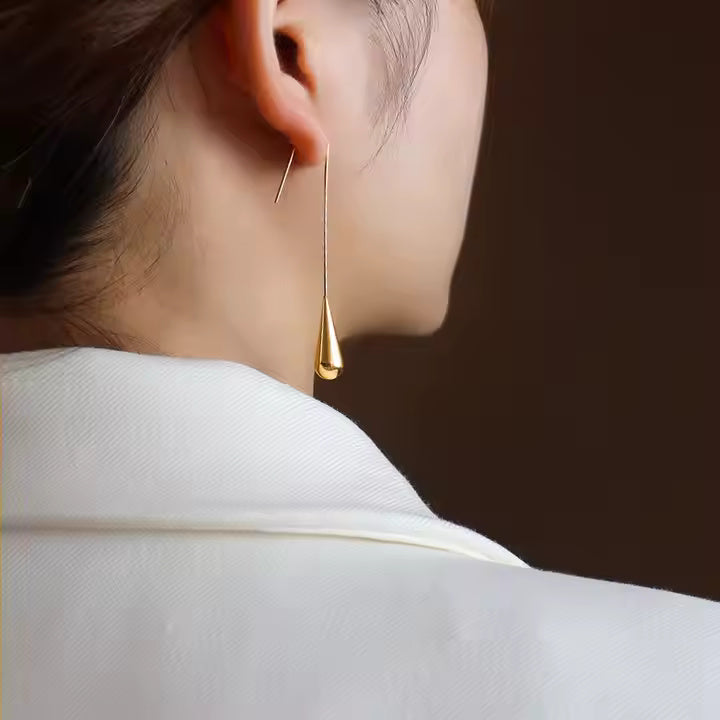 Long Hook Water Drop Dangle Earrings for Women, Stainless Steel, Elegant Teardrop Design, Gold & Silver Tones