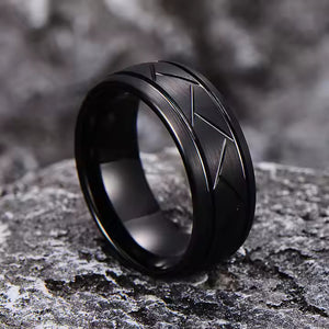8mm Tungsten Carbide Wedding Band Ring – Domed Grooved Brushed Design – Comfort Fit for Men in Silver or Black