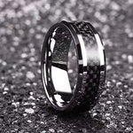 8mm Tungsten Carbide Ring for Men with Black Carbon Fiber Inlay – Available in Blue or Silver Finish – Wedding Band