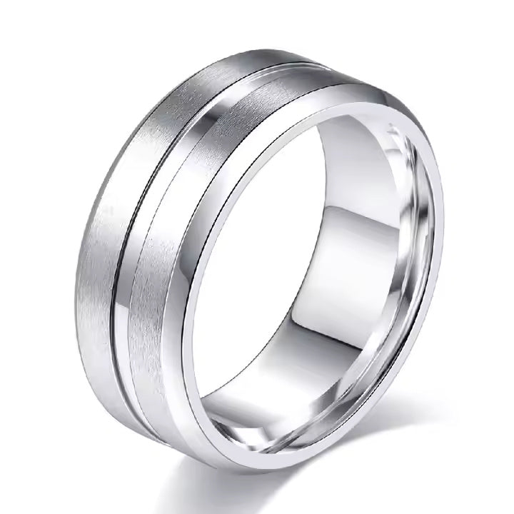 8mm Silver Tungsten Carbide Wedding Band for Men – Center Groove Matte Finish Comfort Fit Ring – Durable Design