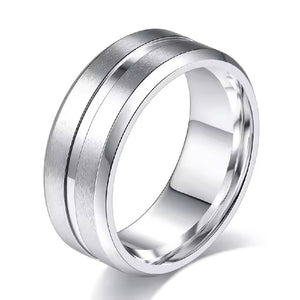 8mm Silver Tungsten Carbide Wedding Band for Men – Center Groove Matte Finish Comfort Fit Ring – Durable Design