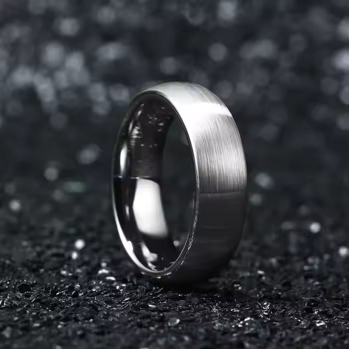 8mm Brushed Silver Tungsten Carbide Wedding Band – Classic Dome Ring for Men – Scratch-Resistant Comfort Fit