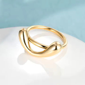 Gold Plated Knot Ring for Women, Stainless Steel Minimalist Geometric Band, Everyday Stackable Jewelry