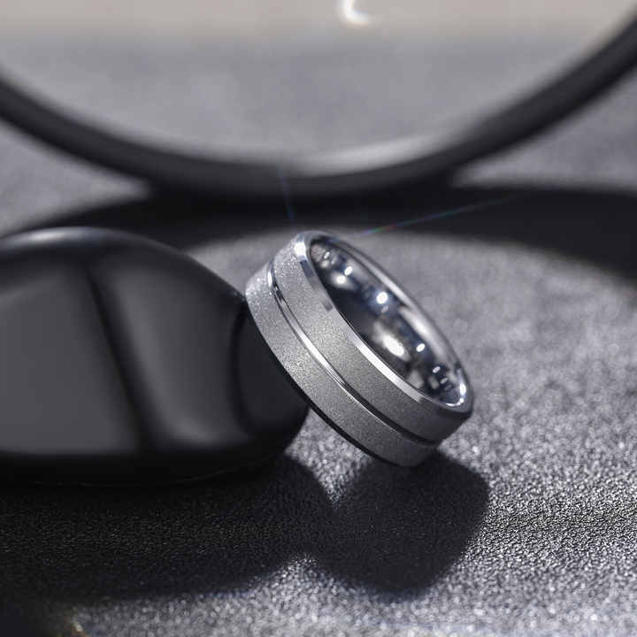 8mm Silver Tungsten Carbide Wedding Band for Men – Center Groove Matte Finish Comfort Fit Ring – Durable Design