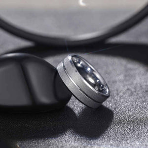 8mm Silver Tungsten Carbide Wedding Band for Men – Center Groove Matte Finish Comfort Fit Ring – Durable Design
