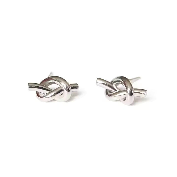 Twisted Rope Knot Stud Earrings – Stainless Steel Minimalist Design in Gold or Silver for Classic Everyday Style