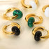 Boho Opal Huggie Earrings in Gold Plated Stainless Steel – Black, Green & White Gemstone Minimalist Hoop Set