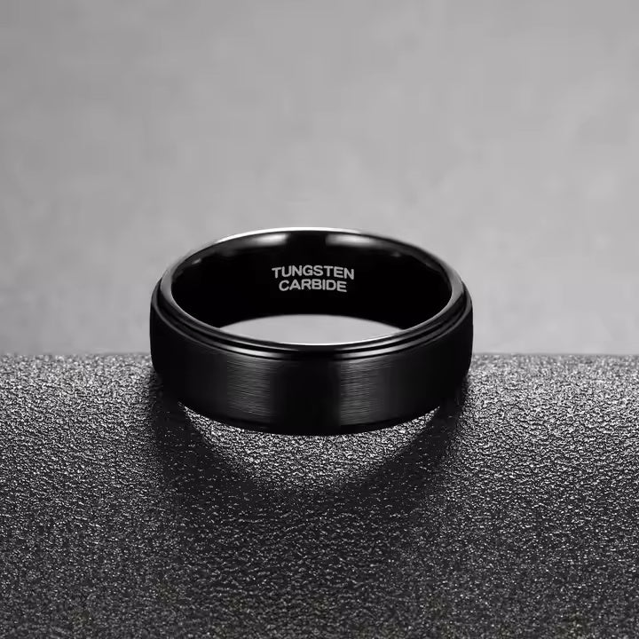 8mm Black Tungsten Carbide Wedding Band for Men – Matte Brushed Finish Comfort Fit Ring – Scratch Resistant