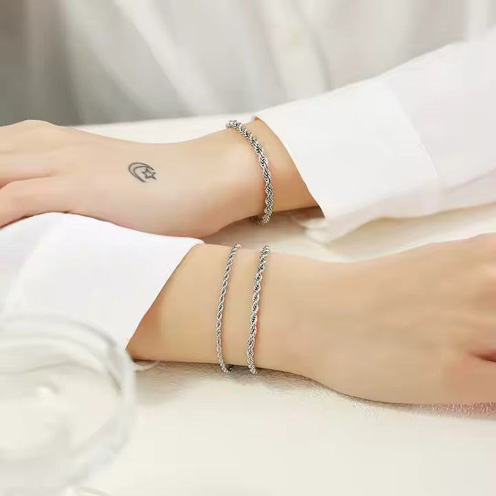 18K Gold & Silver Plated Rope Chain Bracelet for Women – Adjustable Stainless Steel Twisted Chain, Everyday Jewelry
