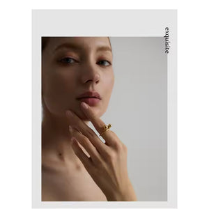 Beaded Knot Stainless Steel Ring – Double Ball Minimalist Fixed Band in Gold or Silver for Everyday Chic Style