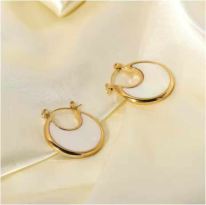 Gold Plated Crescent Moon Dangle Earrings – Minimalist Stainless Steel Drop Design with Boho Gemstone Accents