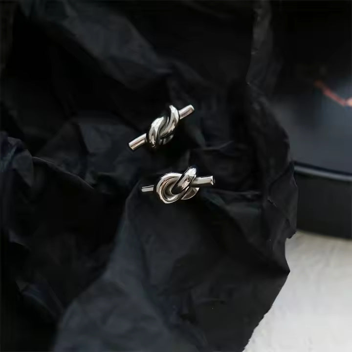 Twisted Rope Knot Stud Earrings – Stainless Steel Minimalist Design in Gold or Silver for Classic Everyday Style