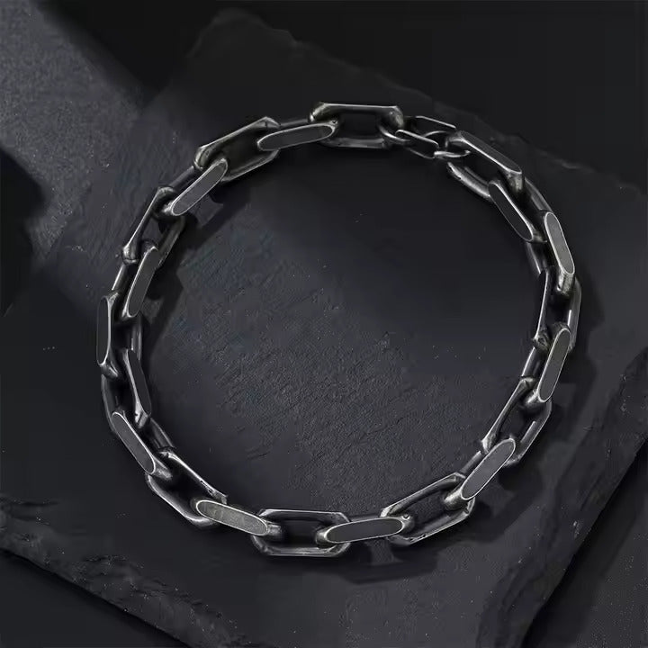 Men’s Vintage Chain Bracelet – Wide Stainless Steel Biker Link Bracelet with Antique Finish, Bold Statement Style