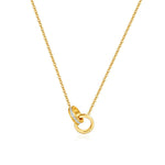 Stainless Steel Double Ring Necklace – Interlocking CZ Eternity Circles, Minimalist Jewelry in Gold and Silver