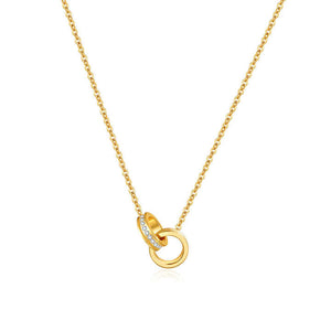 Stainless Steel Double Ring Necklace – Interlocking CZ Eternity Circles, Minimalist Jewelry in Gold and Silver