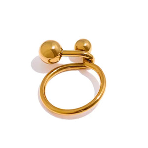 Beaded Knot Stainless Steel Ring – Double Ball Minimalist Fixed Band in Gold or Silver for Everyday Chic Style