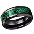 8mm Black Tungsten Carbide Wedding Band with Celtic Dragon Inlay – Red or Green Pattern – Unique Ring for Men, Comfort Fit