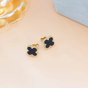 Gold Clover Stud Earrings for Women – Stainless Steel with Rhinestone & Crystal, 3 Colors Available