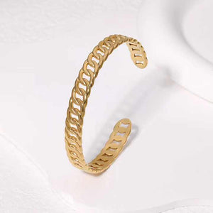 Adjustable Cuban Chain Bangle Bracelet – Stainless Steel Open Cuff in Gold and Silver, Modern Minimalist Design