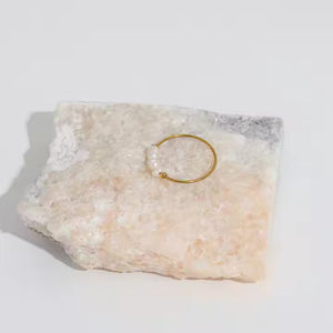 Thin Freshwater Pearl Stackable Ring for Women, Stainless Steel Band in Gold or Silver, Minimalist Design