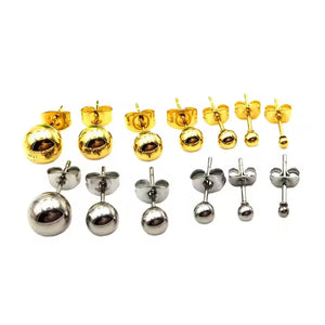 Classic Ball Stud Earrings for Men & Women, Stainless Steel, Gold & Silver, Hypoallergenic Polished Round Jewelry
