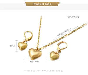 Heart Pendant Necklace & Earrings Set – Stainless Steel Jewelry in Gold & Silver, Minimalist Matching Gift Set