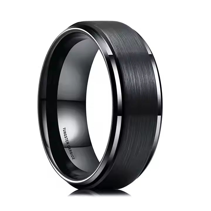 8mm Black Tungsten Carbide Wedding Band for Men – Matte Brushed Finish Comfort Fit Ring – Scratch Resistant