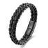 Men's Black Braided Leather Bracelet with Magnetic Clasp, Handmade Wristband for Casual and Formal Outfits