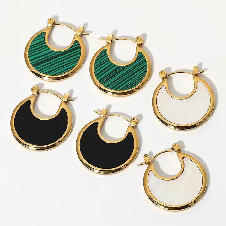Gold Plated Crescent Moon Dangle Earrings – Minimalist Stainless Steel Drop Design with Boho Gemstone Accents