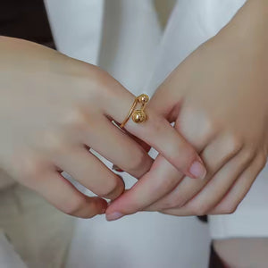 Beaded Knot Stainless Steel Ring – Double Ball Minimalist Fixed Band in Gold or Silver for Everyday Chic Style