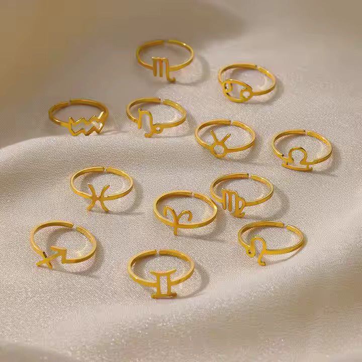 Adjustable Zodiac Ring for Women, 12 Constellations Aesthetic Stainless Steel Rings in Gold & Silver, Horoscope Jewelry
