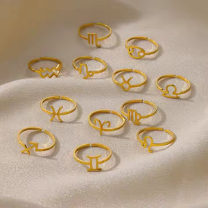 Adjustable Zodiac Ring for Women, 12 Constellations Aesthetic Stainless Steel Rings in Gold & Silver, Horoscope Jewelry