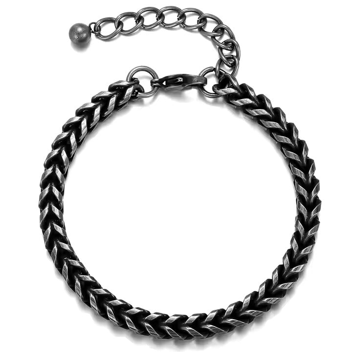 Men’s Antique Stainless Steel Bracelet – Heavy Cuban Link Chain with Box Clasp, Vintage Rugged Look