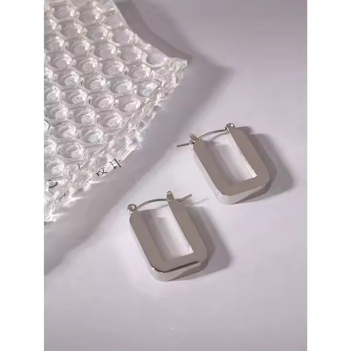 Geometric U-Shape Rectangle Earrings – 18K Gold Plated or Silver Stainless Steel Minimalist Drop Studs