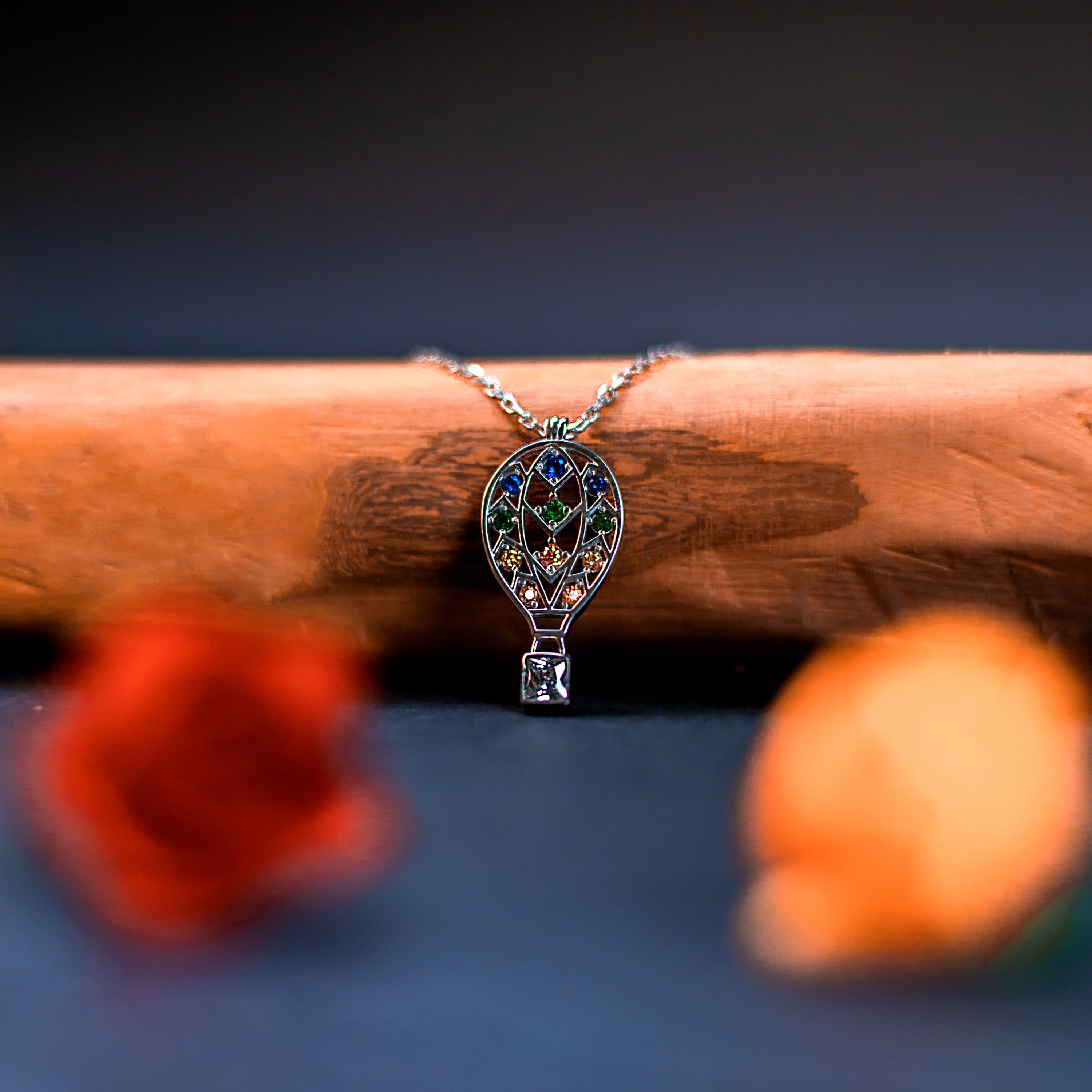 Multi Color CZ Hot Air Balloon Sterling Silver Necklace