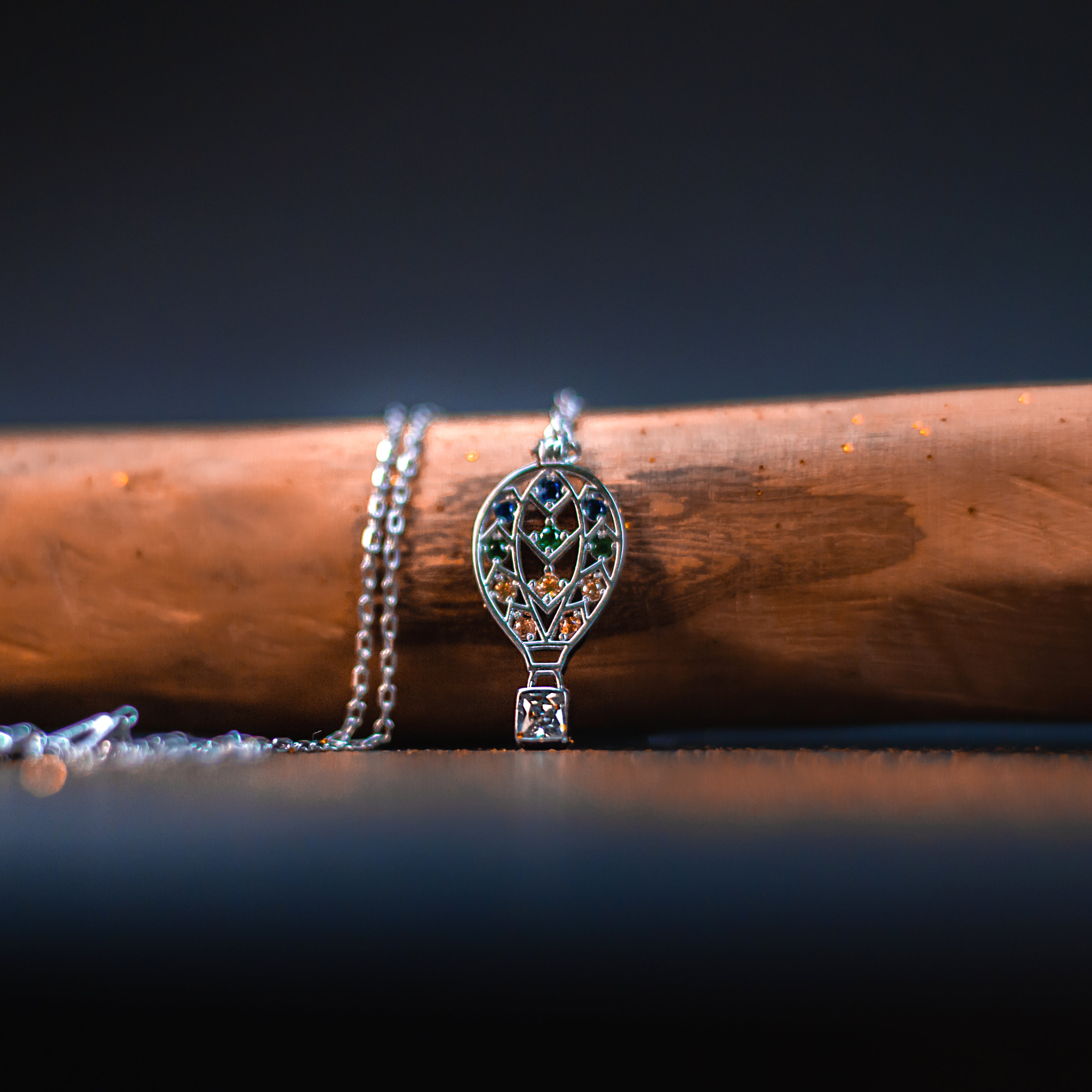 Multi Color CZ Hot Air Balloon Sterling Silver Necklace